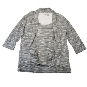 Chicos Easy Wear Tank Top Cardigan Set Sz 3‎ (XL) Gray Zebra Striped Lagenlook